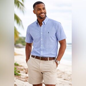 Ralph Lauren Blake Blue Gingham Short Sleeve Button Down Shirt Men’s Classic Fit